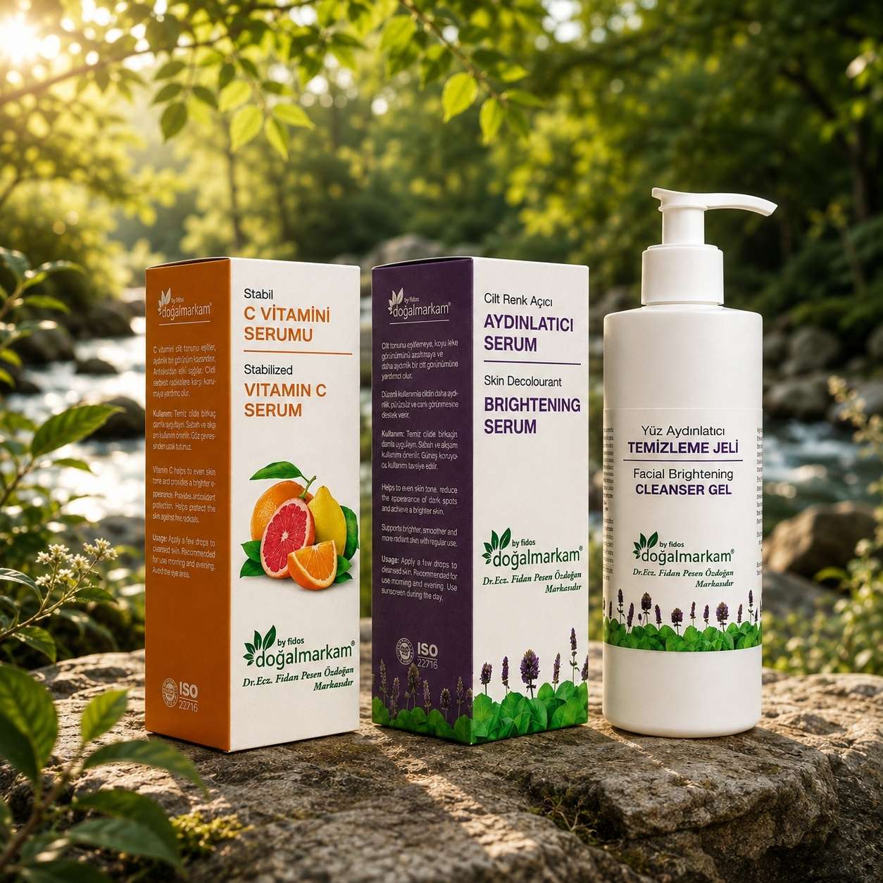 Doğalmarkam C Vitamini, Doğalmarkam Aydınlatıcı Serum ve Doğalmarkam Yüz Aydınlatıcı Temizleme Jeli Üçlü Set