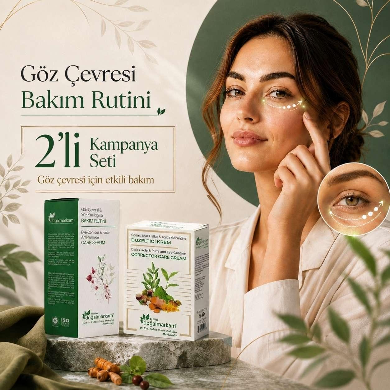 Doğalmarkam Gözaltı Mor Halka & Torba Görünüm Düzeltici Krem ve Doğalmarkam Göz Çevresi ve Yüz Kırışıklığı Bakım Serumu İkili Set