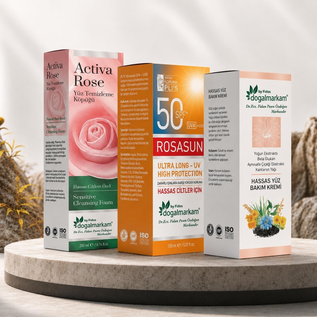 Doğalmarkam Rosasune Güneş Kremi + Roza Krem + Activa Rose Yüz Temizleme Köpüğü 3'lü Set  - 1