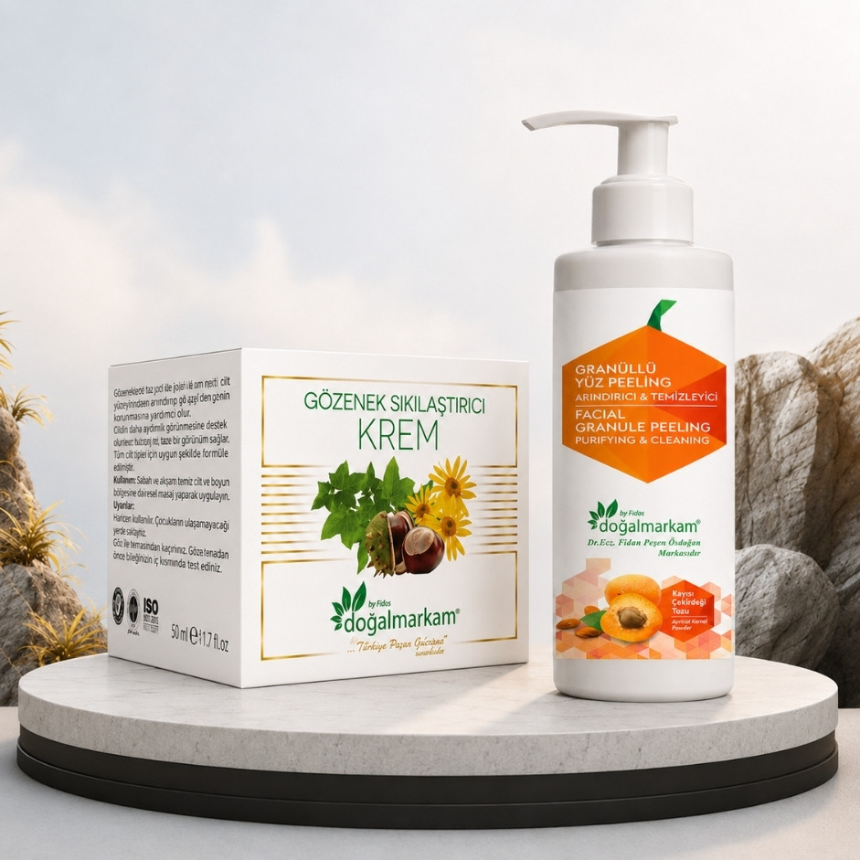 Doğalmarkam Gözenek Sıkılaştırıcı Krem 50 ml , Doğalmarkam Granüllü Yüz Peeling 150 ml 2'Li Set