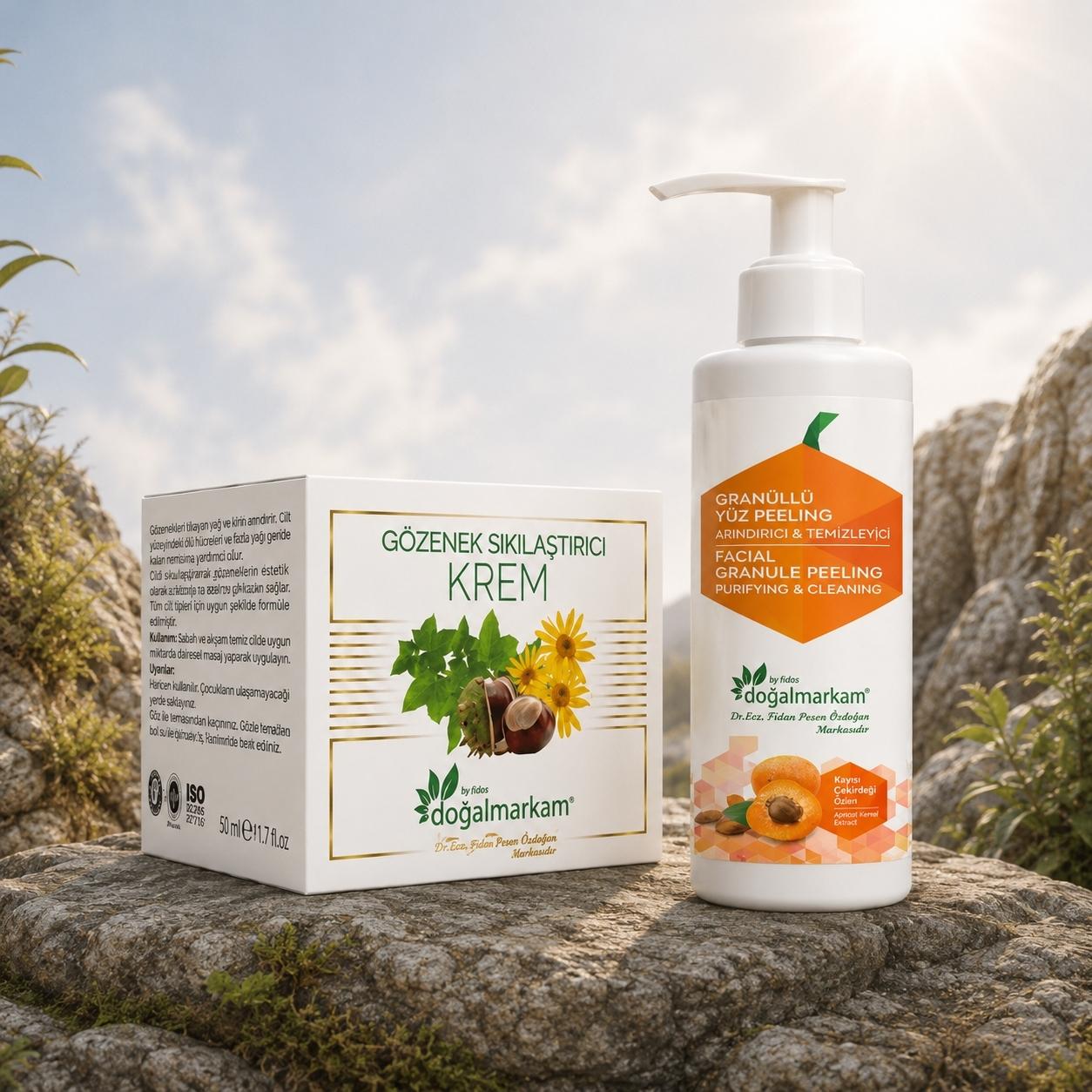 Doğalmarkam Gözenek Sıkılaştırıcı Krem 50 ml , Doğalmarkam Granüllü Yüz Peeling 150 ml  2'Li Set  