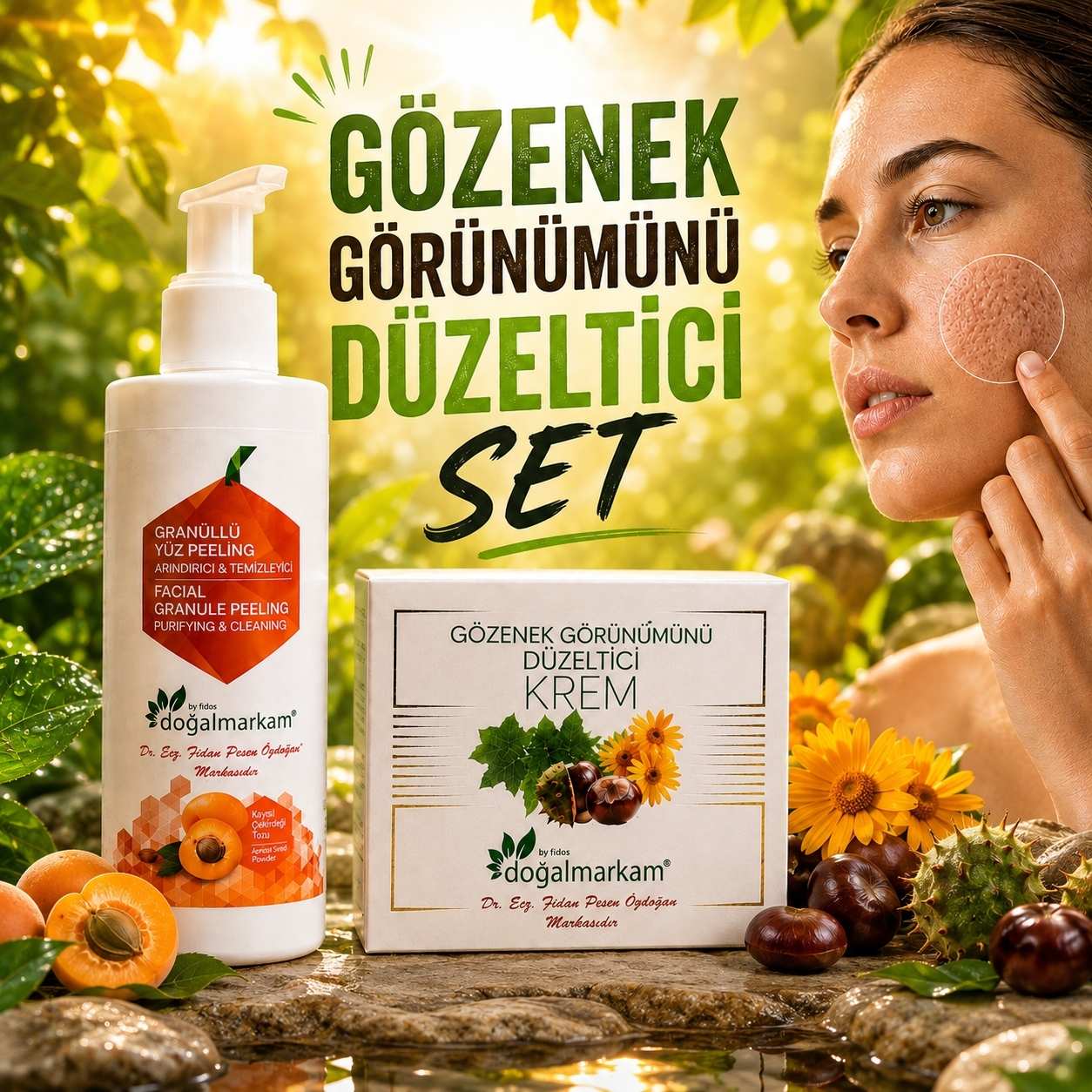 Doğalmarkam Gözenek Sıkılaştırıcı Krem 50 ml , Doğalmarkam Granüllü Yüz Peeling 150 ml  2'Li Set  
